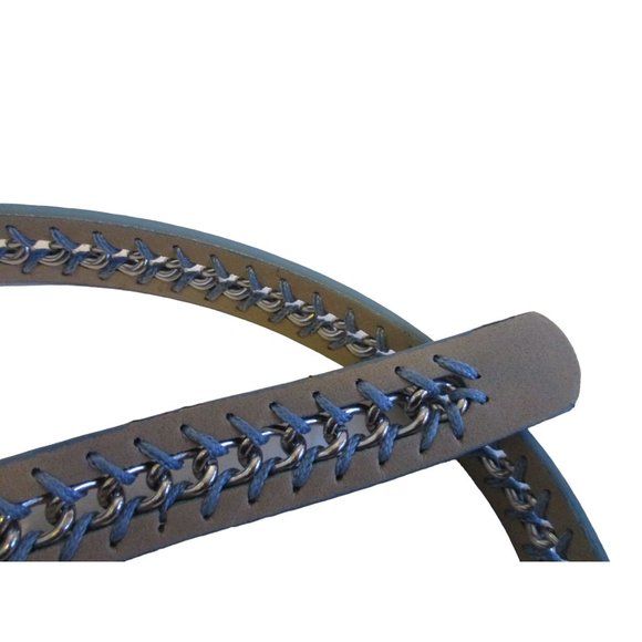 *Talbots Blue Leather Belt RETRO Silver Metal Woven Stitch Design - Size S - Picture 7 of 7